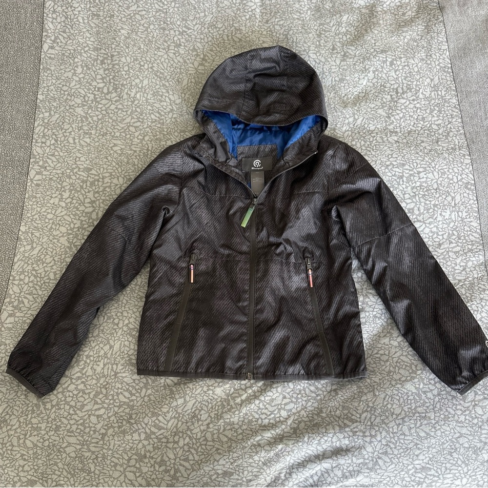 Champion Black Windbreaker/ Raincoat with Hood and Zipper Pockets